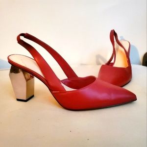 Red leather sling back heels